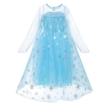 VOGUEON Elsa zdobit Oblečení dívčí Dlouhý Rukáv Zdobený Sněhová Královna Princezna Kostým Děti Elza Halloween Cosplay Party Šaty