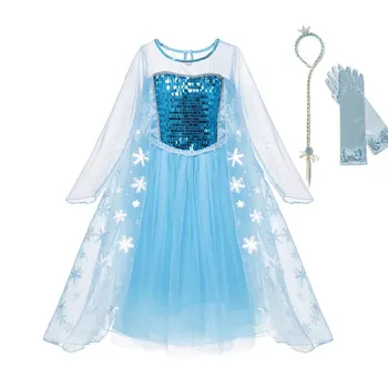 VOGUEON Elsa zdobit Oblečení dívčí Dlouhý Rukáv Zdobený Sněhová Královna Princezna Kostým Děti Elza Halloween Cosplay Party Šaty