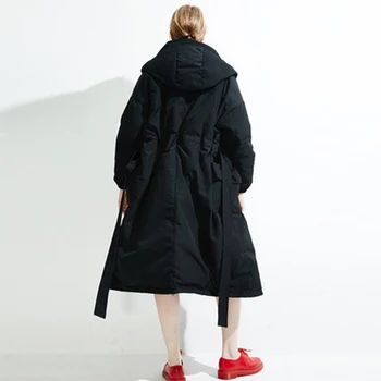 Volné high-street cool styl zahustit a teplé dolů kabát plus velikosti s kapucí bundy Nastavitelný pas ženy vynosit quailty