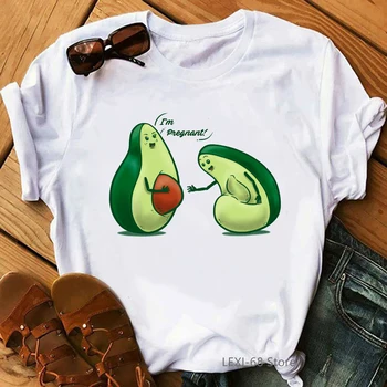 Vtipné Těhotná Avokádo tištěné tričko ženy harajuku kawaii karikatura ovoce design tee shirt femme dáma, ženy, t-košile, letní top