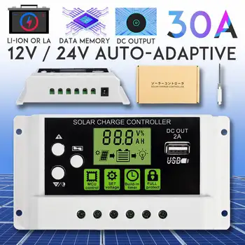 Vysoce Kvalitní 30A 12V/24V PWM Solární Panel, Regulátor Nabíjení Li-ion a Olověné Baterie USB Nabíječky, LCD Displej