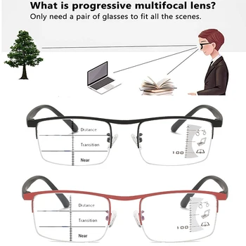 Vysoce Kvalitní Inteligentní progresivní Multifokální Brýle na Čtení unisex Anti-modré světlo Zvětšovací Half-Frame Brýle 1.0to4.0