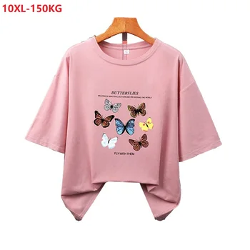 Vysoce kvalitní letní motýl t-košile ženy krátký rukáv trička velká velikost oversize topy bavlněné, 6XL, 8XL 10XL volné domů tees 60