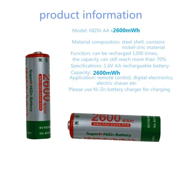 Vysoká energetická účinnost a nízké samovybíjení Dobíjecí 1,6 V AA AAA Ni-Zn baterie s 2 způsob, jak inteligentní nabíječka baterií
