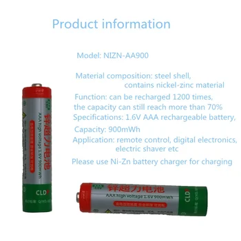 Vysoká energetická účinnost a nízké samovybíjení Dobíjecí 1,6 V AA AAA Ni-Zn baterie s 2 způsob, jak inteligentní nabíječka baterií