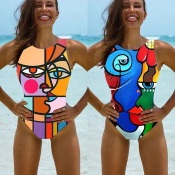 Vysoká Krk 2020 Sexy Ženy Jednoho Kusu Plavky Plavky Ženy Push Up Tisk S Hlubokým Výstřihem Brazilské Kombinézu Monokini Plavky
