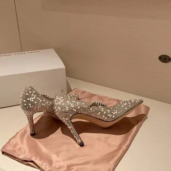Vysoké podpatky dámy podzim zima 2020 nová víla styl slim pata diamond svatební boty pearl svatební boty špičaté boty