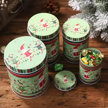 Vánoce nový Rok Vánoční pocínovaných plechovek, Candy box Dárkové úložný box Cookie sklenice, plechovka, vánoční dekorace pro domov 4ks FZ185
