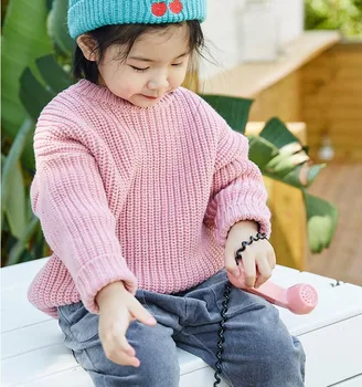 Vánoční 2020 holčičky svetry zimní teplé oblečení pro dívky plná barva vintage svetr dítě topy