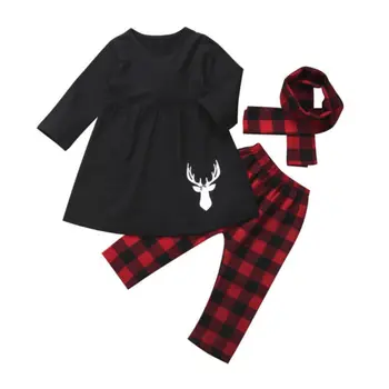 Vánoční 3KS Batole, Děti, Dítě, Dívka Oblečení Šaty Dlouhý Rukáv Topy Šaty+Legíny Kalhoty