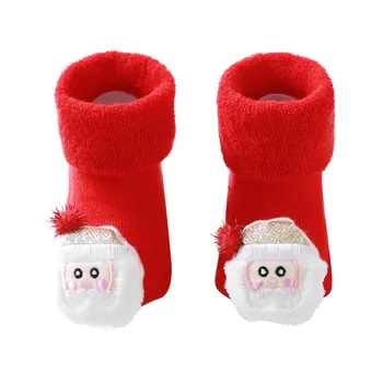 Vánoční Novorozené Dítě Dívky Chlapci 3D Kreslený Anti-Slip Ponožky, Pantofle, dítě, děti, děti v zimě teplé ponožky tlusté ponožky