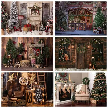 Vánoční Rustikální dřevo fotografie, pozadí Vánoční strom krb photo studio ponožka dárky novorozence portrét fotografii pozadí