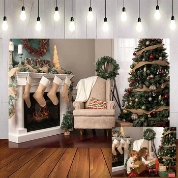 Vánoční Rustikální dřevo fotografie, pozadí Vánoční strom krb photo studio ponožka dárky novorozence portrét fotografii pozadí