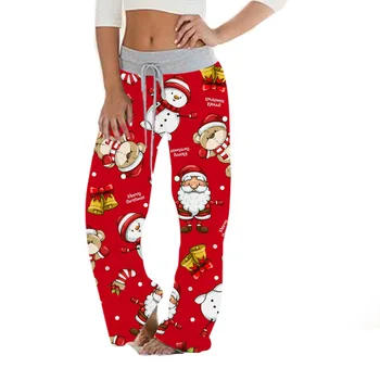 Vánoční Spát Dna Ženy Multi Barvy Květinové Kalhoty Stahovací Kalhoty Široké Nohy Volné Pyžamové Kalhoty Pyžama Ženské Kalhoty