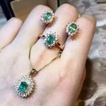Věrnost Přírodní smaragd s925 sterling silver klasické jemné šperky sady pro womem přírodní zelený drahokam náušnice, prsten, přívěsek