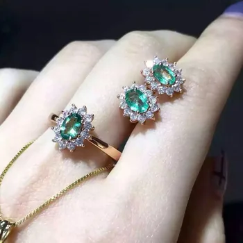 Věrnost Přírodní smaragd s925 sterling silver klasické jemné šperky sady pro womem přírodní zelený drahokam náušnice, prsten, přívěsek