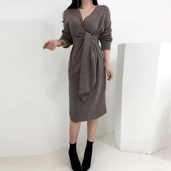 Wavsiyier 2020 Pevné Zimní Svetr Svetr Šaty Ženy Podzim Pletené Elegantní Volné Nadrozměrné Svetr Korean Vintage Roztomilý Tlustý