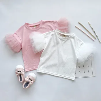 WeLaken 2019 Nové Mesh Rukáv Módní Školní Trička Pro Holky, Baby Holky Tees Pevné T-košile Pro Batole Dívky Baby Girl Oblečení