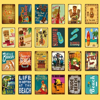 [ WellCraft ] Tiki Bar Léto Se Blíží Život Je Lepší Na Pláži cedule Plakáty Vintage Nástěnné Malby na Zakázku Dekor WW10
