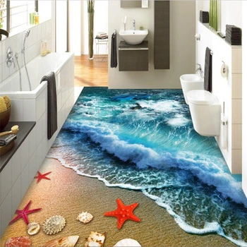 Wellyu Vlastní 3D podlahy samolepky Pláž pláž vlny 3D dlažba čerpat pokoj obývací Pokoj vlastní HD Papel de parede nástěnné