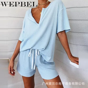 WEPBEL Volné Krátké Ženy, oblečení na Spaní Pyžamo Set Letní Dívky Pohodlné Domácí Oblečení Set