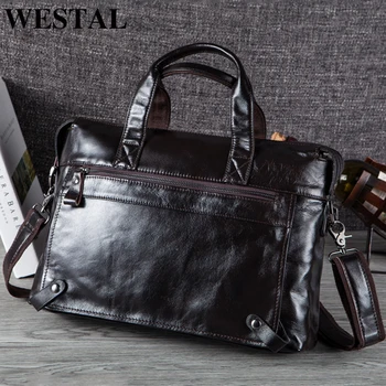 WESTAL taška pánské kožené pánské aktovky kabelky kožené laptop bag pro muže, pánské originální kožená taška obchodní kancelář pánské tašky