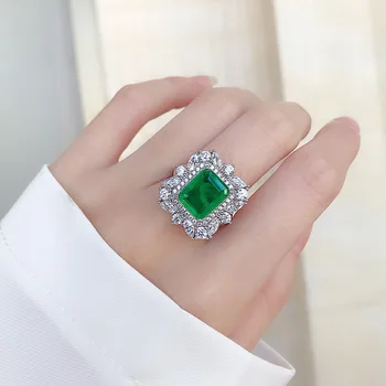 Wong Dešti 925 Sterling Silver Smaragd Moissanite Drahokam, Svatba, Strana, Výročí Vintage Prsteny Pro Ženy Jemné Šperky