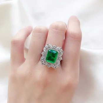 Wong Dešti 925 Sterling Silver Smaragd Moissanite Drahokam, Svatba, Strana, Výročí Vintage Prsteny Pro Ženy Jemné Šperky