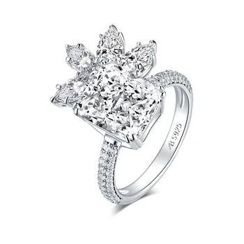 Wong Déšť Luxusní 925 Sterling Silver Větší Moissanite Smaragd Cut Drahokam Svatební Diamanty Zásnubní Prsteny Jemné Šperky