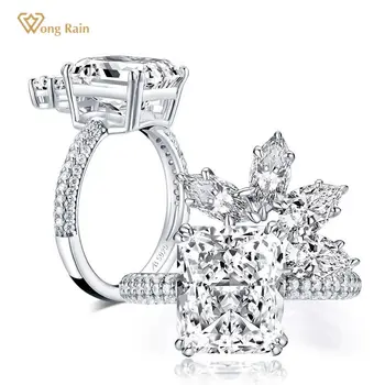 Wong Déšť Luxusní 925 Sterling Silver Větší Moissanite Smaragd Cut Drahokam Svatební Diamanty Zásnubní Prsteny Jemné Šperky