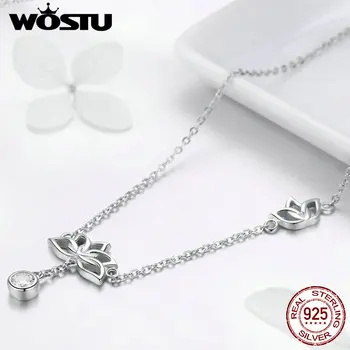 WOSTU Nový Design Originální 925 Sterling Silver Lotosový Květ Přívěsek Náhrdelníky Pro Ženy Klasické Luxusní Značky Šperky DAN012