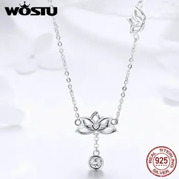 WOSTU Nový Design Originální 925 Sterling Silver Lotosový Květ Přívěsek Náhrdelníky Pro Ženy Klasické Luxusní Značky Šperky DAN012