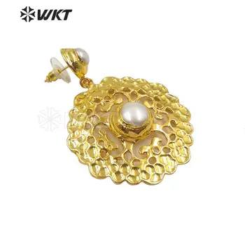 WT-E595 WKT Speciální Design Přírodní Perlové Náušnice Zlato Galvanicky Dutý Out Náušnice Módní Náušnice Šperky Dárek Pro Lady