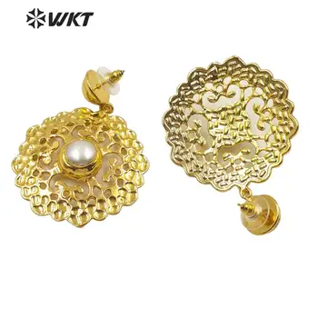 WT-E595 WKT Speciální Design Přírodní Perlové Náušnice Zlato Galvanicky Dutý Out Náušnice Módní Náušnice Šperky Dárek Pro Lady