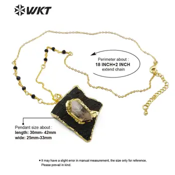 WT-N1166 WKT Zlato Bezel Přírodní Černý Turmalín S Crystal Dekorace Přívěsek Módní Šperky Náhrdelník 18 Palců+2 cm Prodloužení