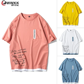WWKK 2020 Nejlepší Kvalitu Abeceda tisk T-Košile Muži Ženy Ležérní Bavlněné kapsy Volný Top Tees Neformální T-Košile Velké velikosti M-4XL