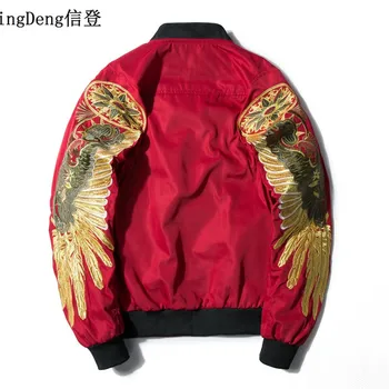 XingDeng Nové Pánské Streetwear wing Jacket Černá Výšivka pilot Bombardéru módní volné Značky-oblečení top coat plus 3XL