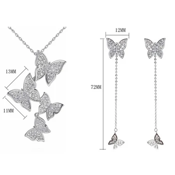 XIYANIKE 925 Sterling Silver Nový korejský Styl Vintage Butterfly Šperky Sady, Náušnice Dlouhé Střapcem Navicle Řetěz Pro Ženy, NE+EA