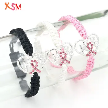 XSM Velkoobchodní 10 Ks ve tvaru Srdce Crystal Drahokamu Pink Ribbon Prsu Rakovina Povědomí Módní Ženy, Dívky DIY Tkané Náramky