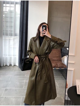 YICIYA dámské kabáty dlouhý rukáv Volné faux kožené kabáty ženy módní Podzim dlouho nadrozměrných kůže trenčkot pro ženy 2