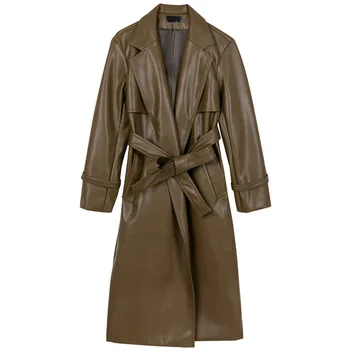 YICIYA dámské kabáty dlouhý rukáv Volné faux kožené kabáty ženy módní Podzim dlouho nadrozměrných kůže trenčkot pro ženy 2