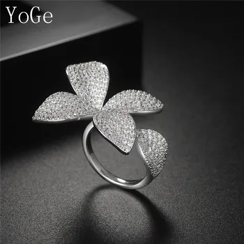 YoGe Svatební A společenské Šperky, R2299 Luxusní nemovitost CZ AAA listy šířka plný prst prsten