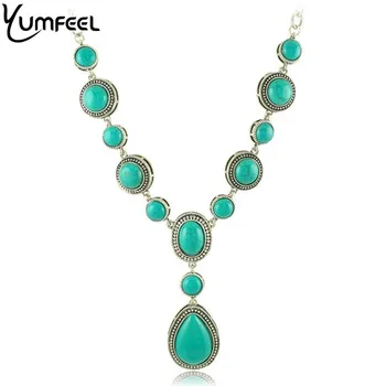 Yumfeel Klasické Elegantní SyntheticTurquoise Přívěsek Náhrdelníky Móda Vody Drop Tvaru Dlouhé Řetězce Náhrdelníky Pro Ženy, Šperky