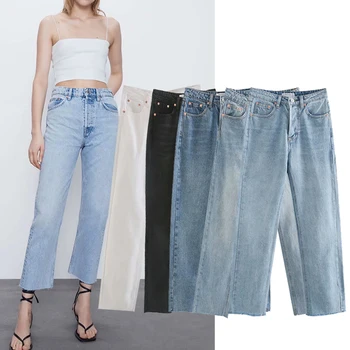 ZA rok 2020 nový 5 barev Toppies podzim džíny Kalhoty Ženy Vysokým Pasem Rovné Kalhoty jednobarevné Ležérní kalhoty streetwear