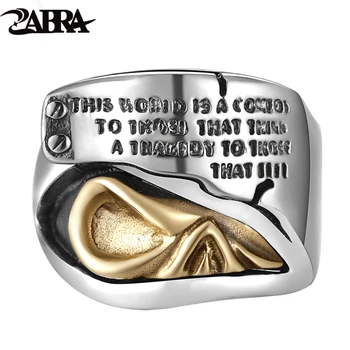 ZABRA Real 925 Sterling Silver Pečetní Prsteny Pro Muže Golden Skull Ear Punk Rock Nápisy Prsten Pánské Biker Těžké Šperky