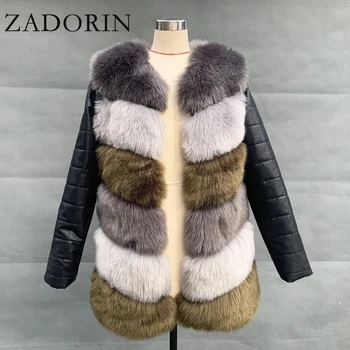 ZADORIN Nové Příjezdu Barevné Faux Fox Kožešiny Kabát Odnímatelný PU Dlouhý Rukáv Ženy Nadýchané Umělé Kožešiny Kabát Veste Femme 2020 Zimě