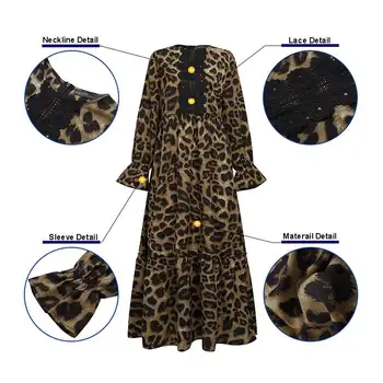 ZANZEA Podzim Dlouhý Rukáv Krajky Háčkování letní Šaty Módní Ženy Leopard Tisk Maxi Dlouhé Šaty Ležérní Volánky Vestido Kafran Robe7