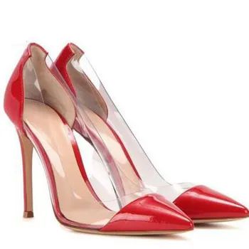 Zapatos Mujer Jasné PVC Panel Transparentní Vysoké Podpatky Sexy Špičaté Toe boty na Podpatku svatební Svatební Boty Červená Růže Zlatá Bílá Černá