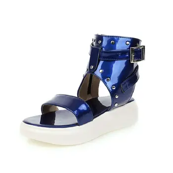 ZawsThia 2020 bílá černá modrá open toe punk rock ležérní byty sandály ženy letní boty ploché sandály s stud nýty