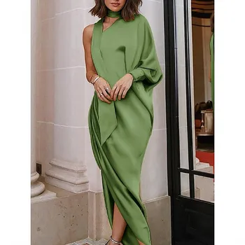 Zelená Jedno Rameno Kotník Délka Večerní Šaty Dlouhý Rukáv Formální Lady Událost Šaty Sage Ženy Šaty YSAN61